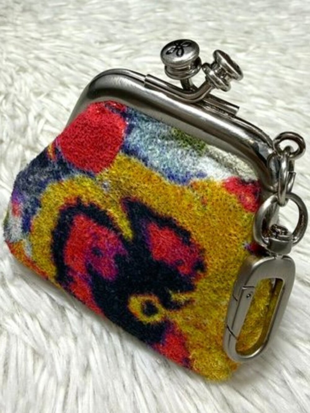 HOBO Genuine Leather Shimmer Finish Floral Kisslock Coin Purse Bag Fob Key Chain - Picture 5 of 9